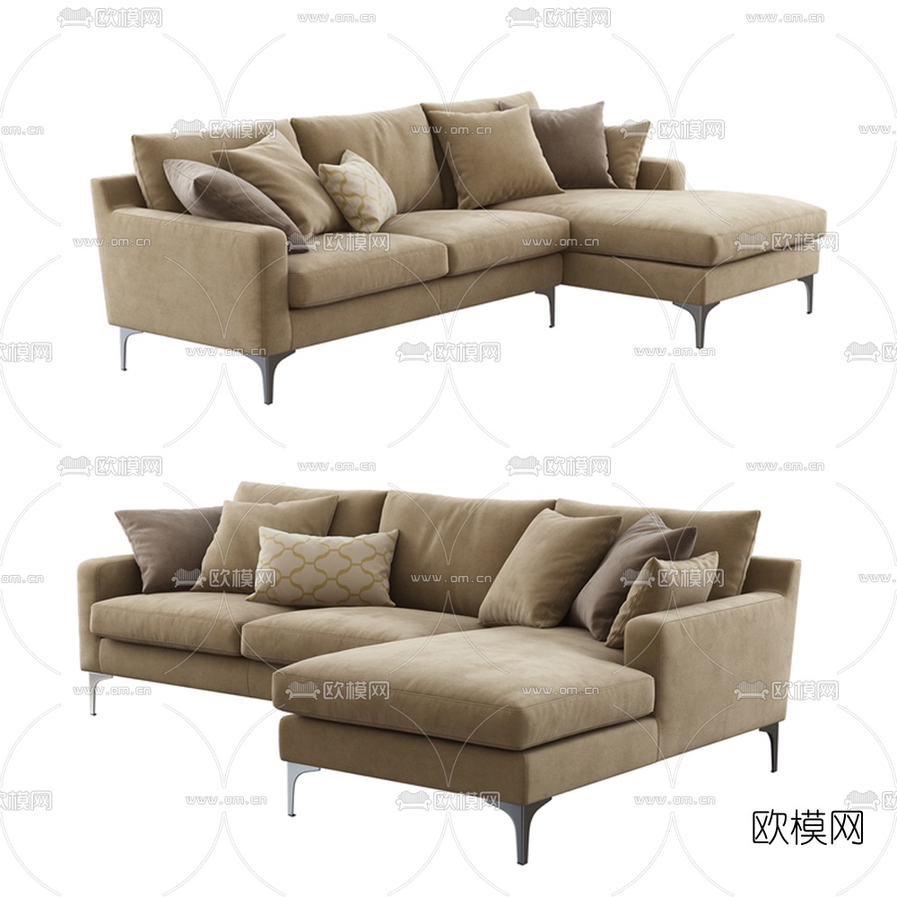现代布艺拐角沙发3d模型下载