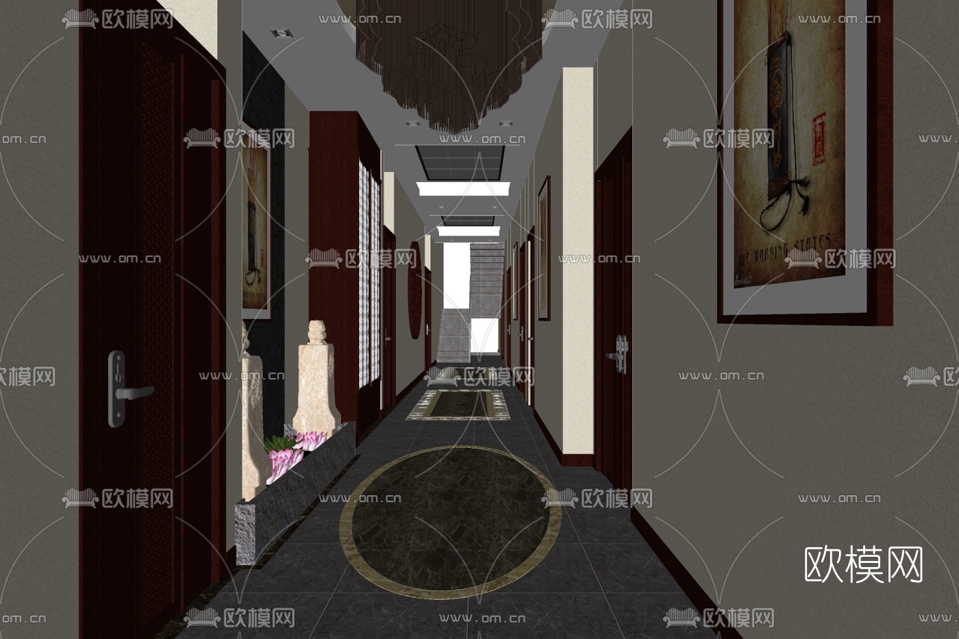 简欧过道免费su模型下载