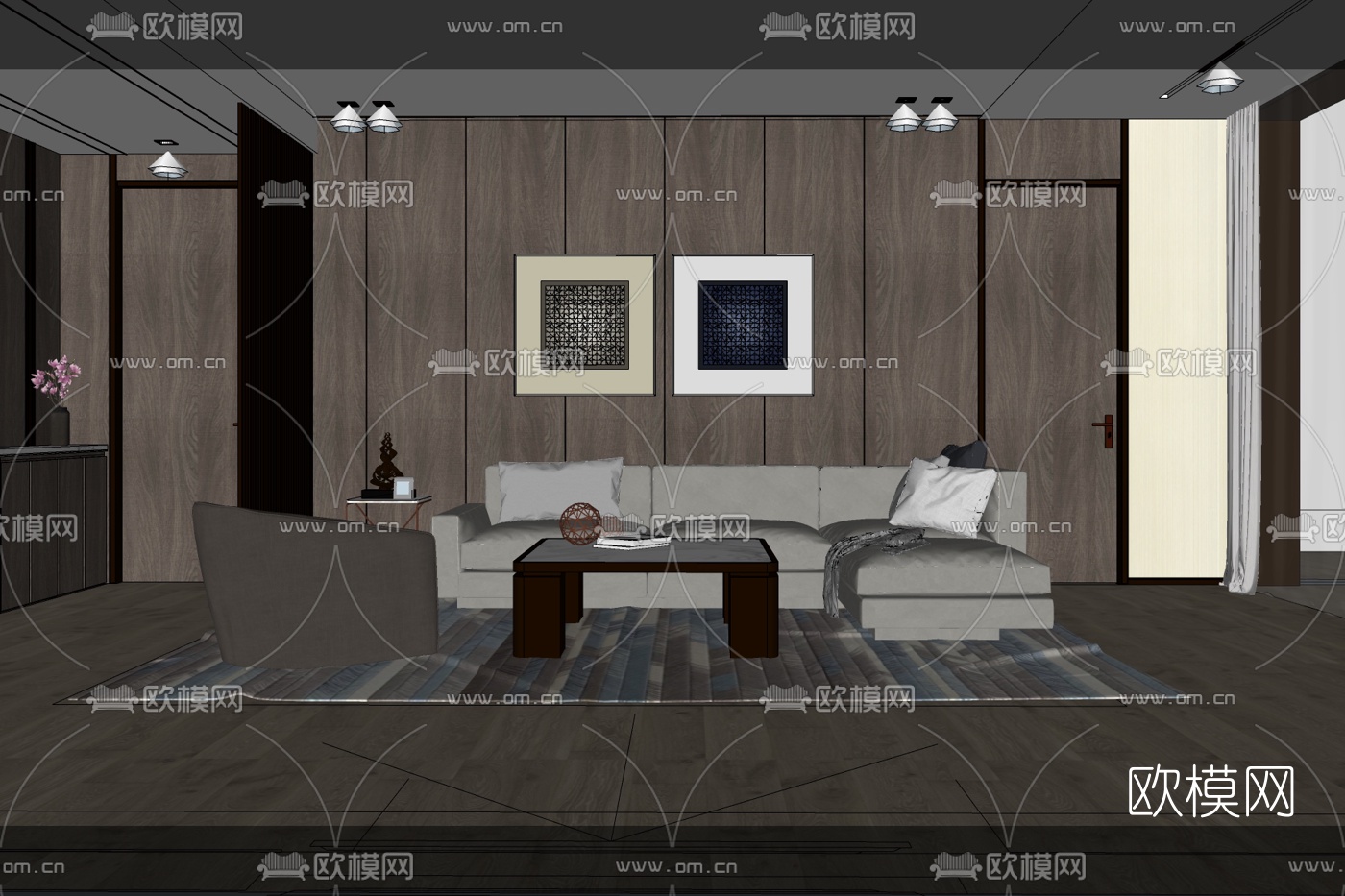 现代简约客厅免费su模型下载_ID10469222_sketchup模型下载-欧模网
