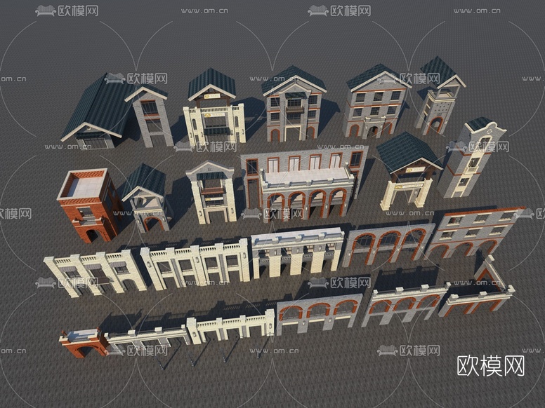 中式古建建筑构件3d模型下载