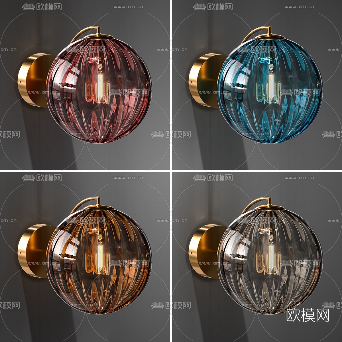 现代玻璃球形壁灯3d模型下载