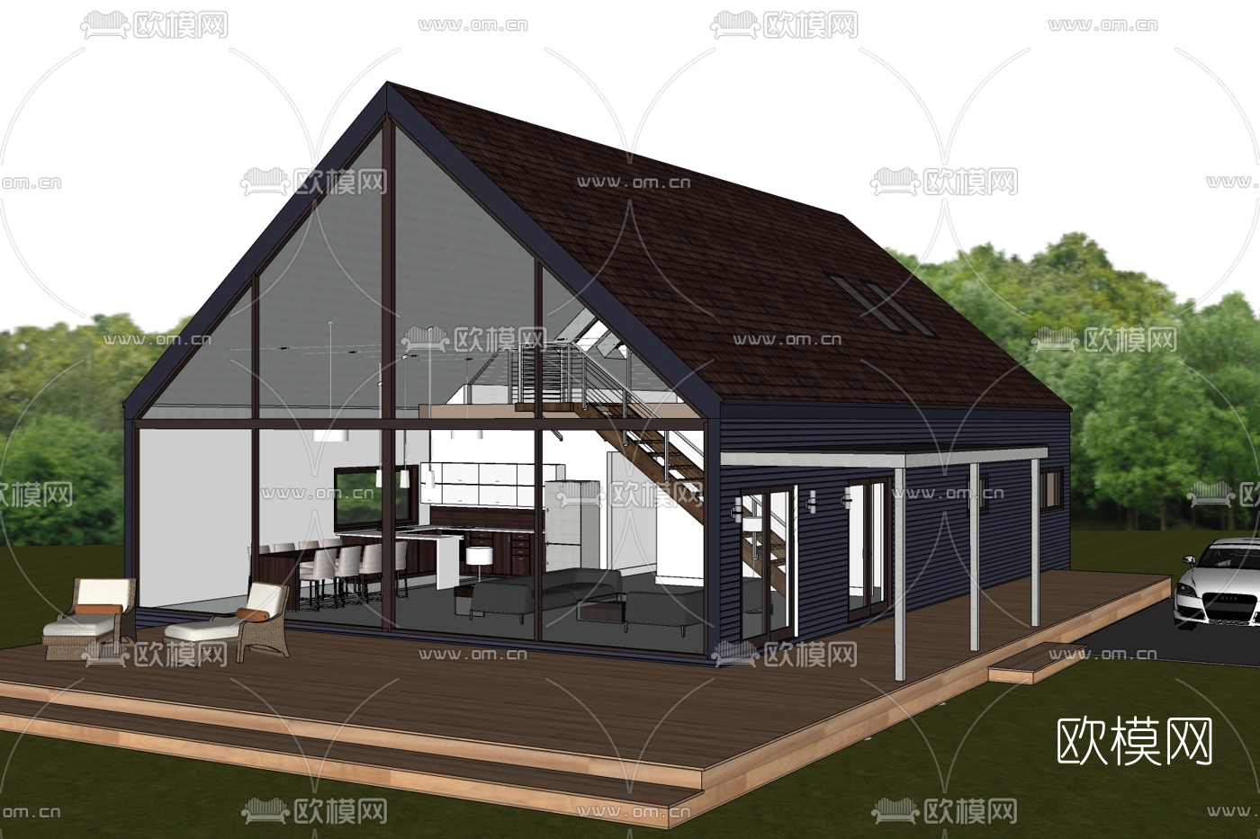现代独栋别墅免费su模型下载