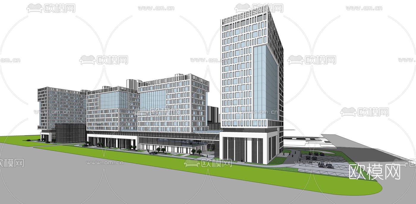 现代办公楼外观su模型下载（渲染图4）