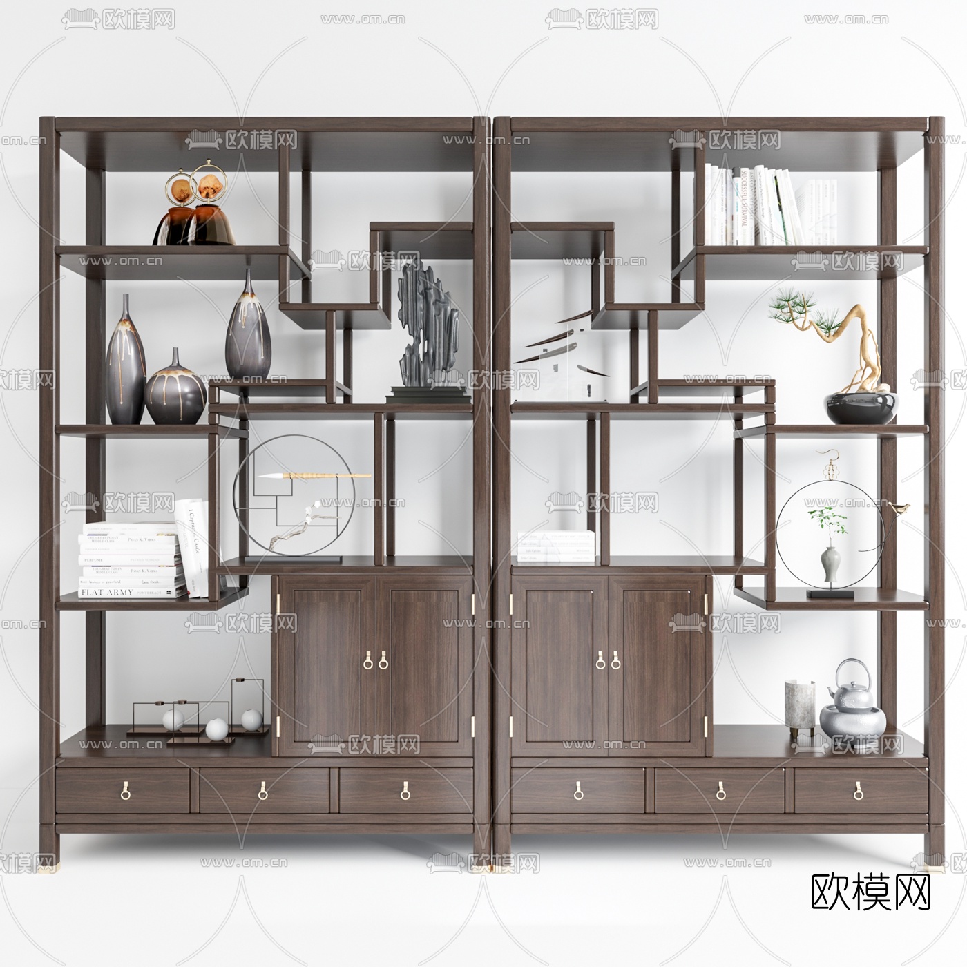 新中式实木博古架3d模型
