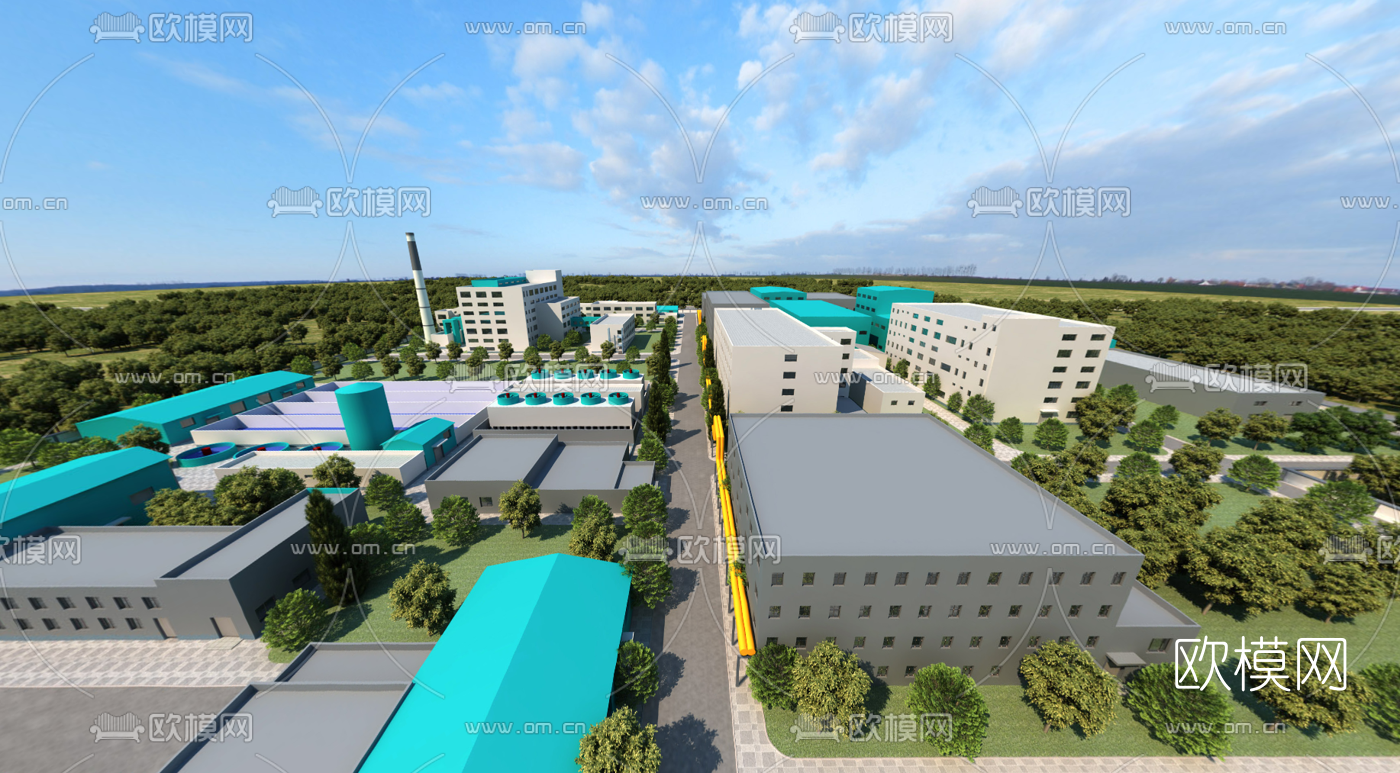 现代化工厂园区鸟瞰vr全景3d模型