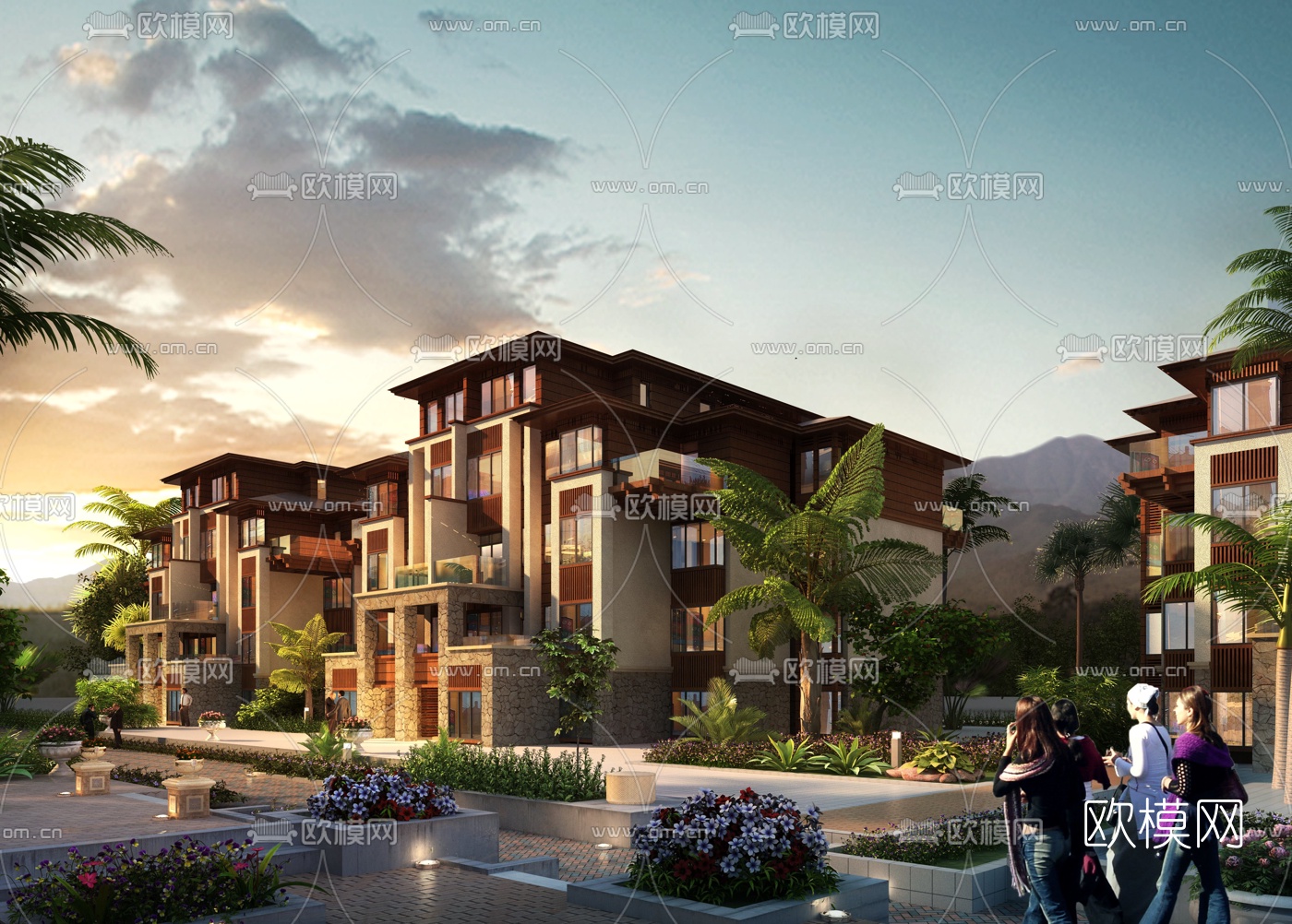 中式别墅外观3d模型下载