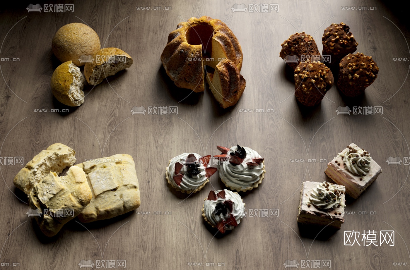 现代面包蛋糕食品3d模型