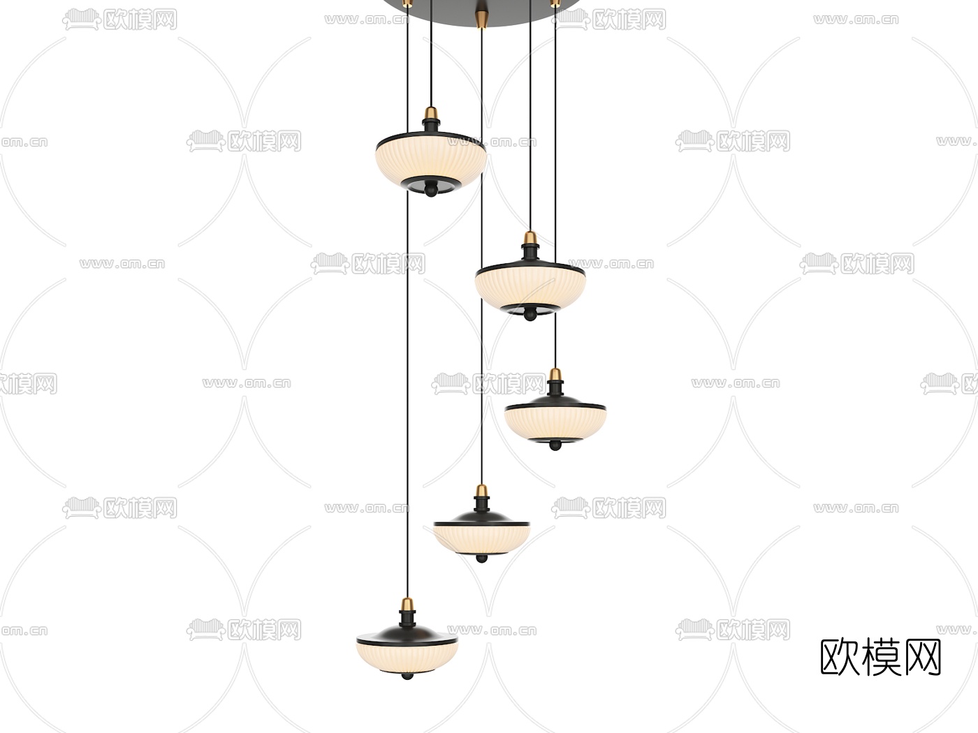 简美金属吊灯3d模型下载（渲染图3）
