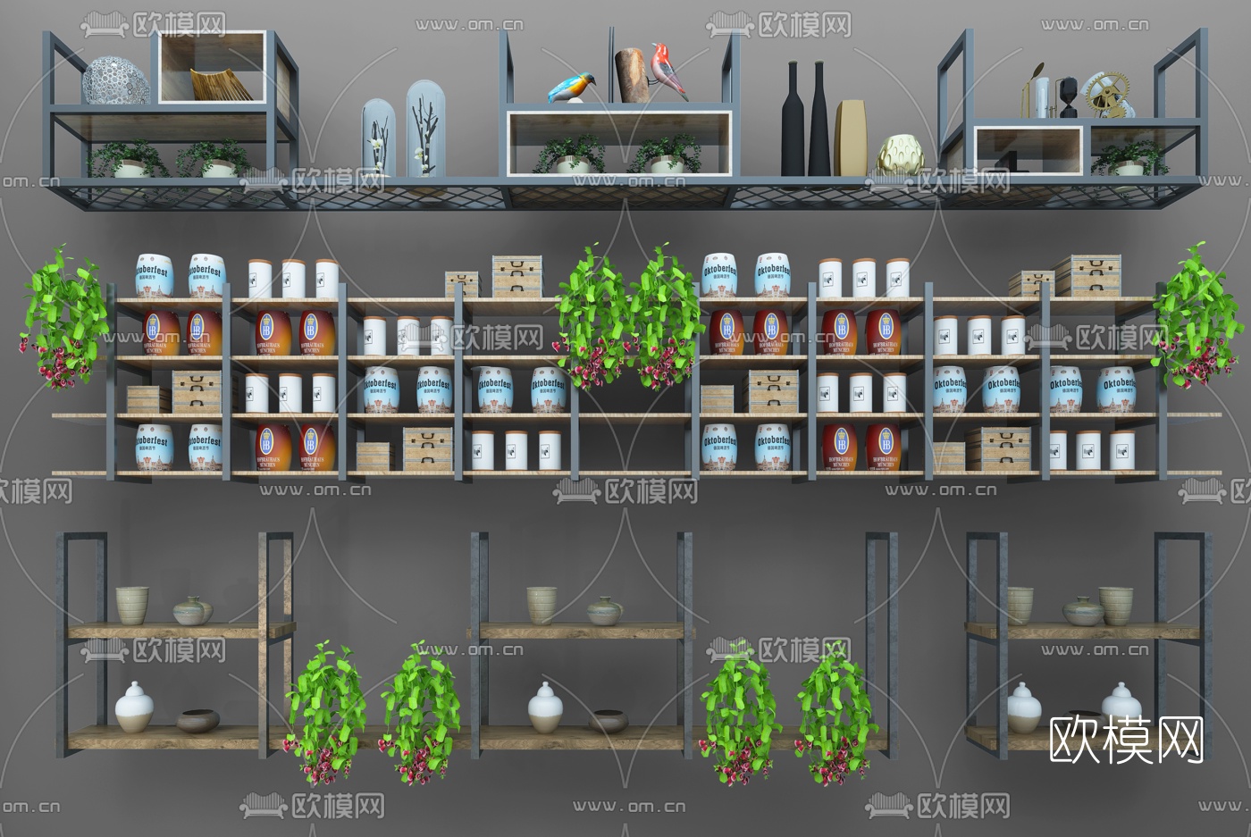 工业风置物架3d模型下载