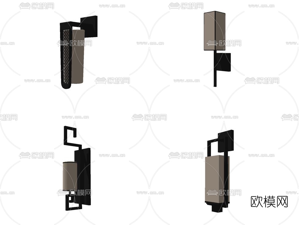 新中式金属壁灯su模型
