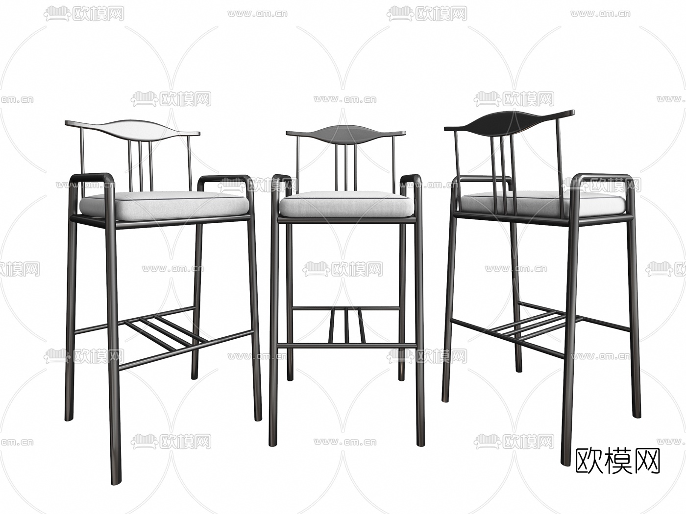 新中式实木吧椅3d模型下载