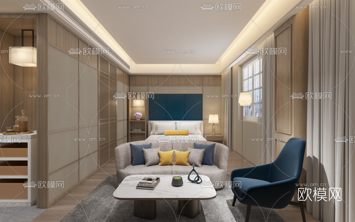 自然风民宿客房3d模型下载（渲染图1）