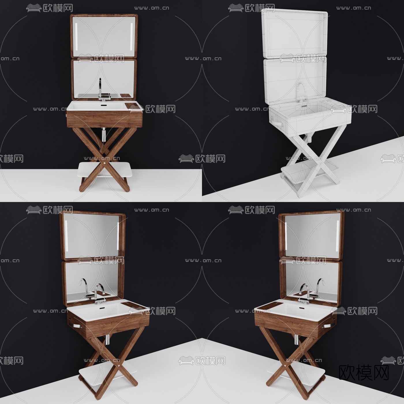 北欧原木简易洗手台3d模型下载（渲染图1）