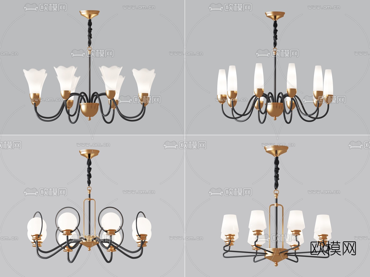 美式金属玻璃吊灯3d模型下载