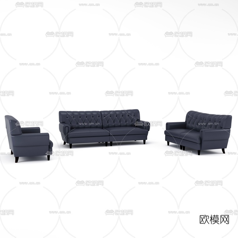 手取网 简欧皮革沙发组合3d模型-免费3dmax模型库-欧模网