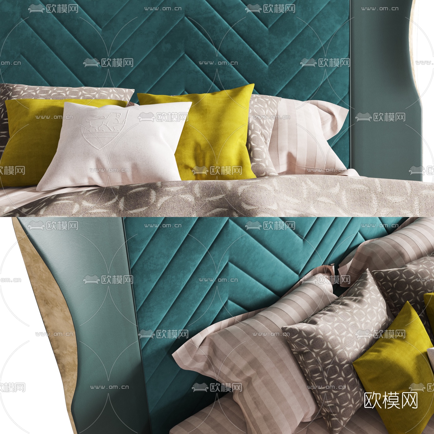 现代布艺双人床3d模型下载（渲染图2）
