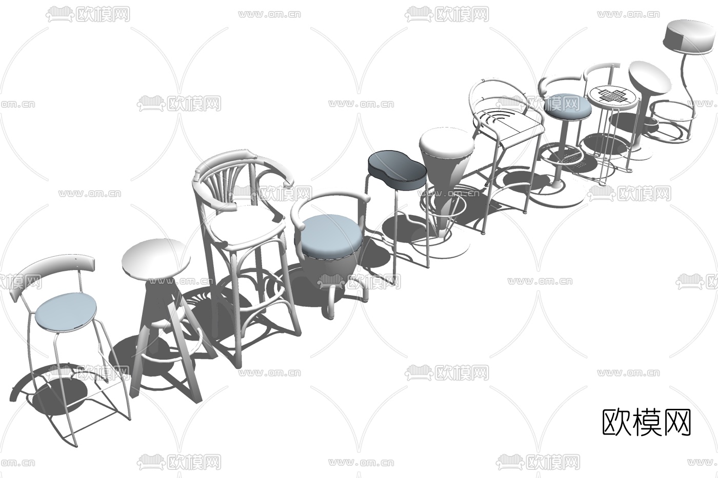 现代吧台椅免费su模型下载