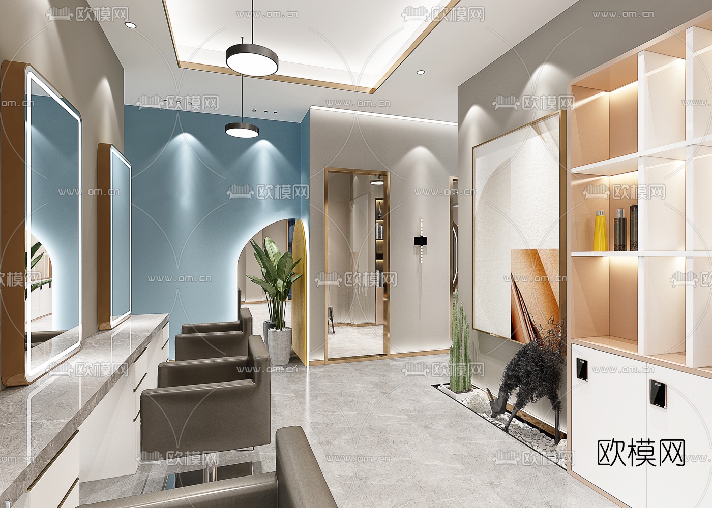 现代轻奢理发店3d模型