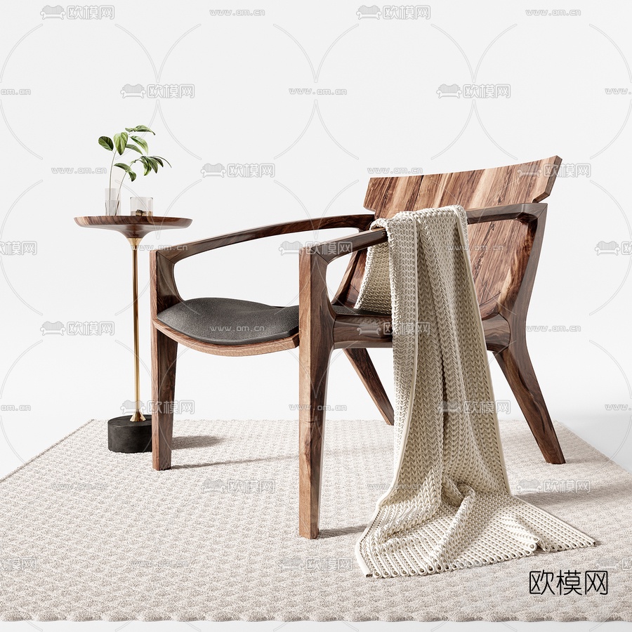 北欧实木单椅3d模型下载（渲染图2）