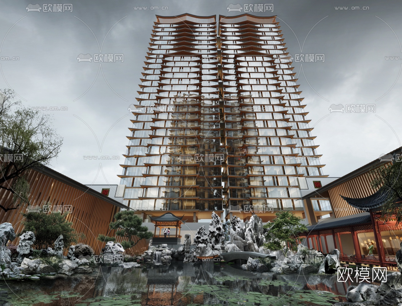 现代高层公寓楼外观su模型下载（渲染图2）