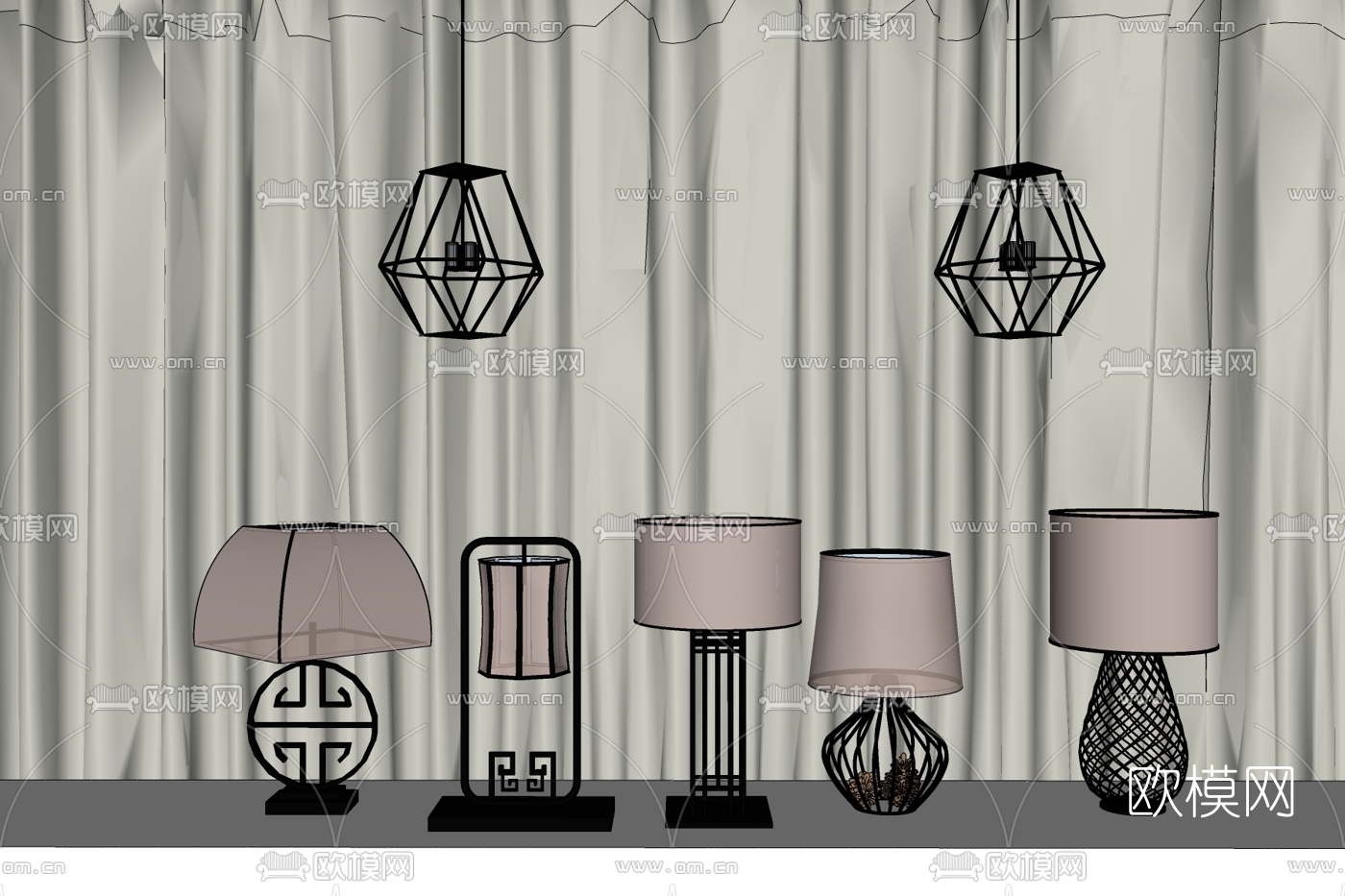 新中式金属台灯免费su模型下载