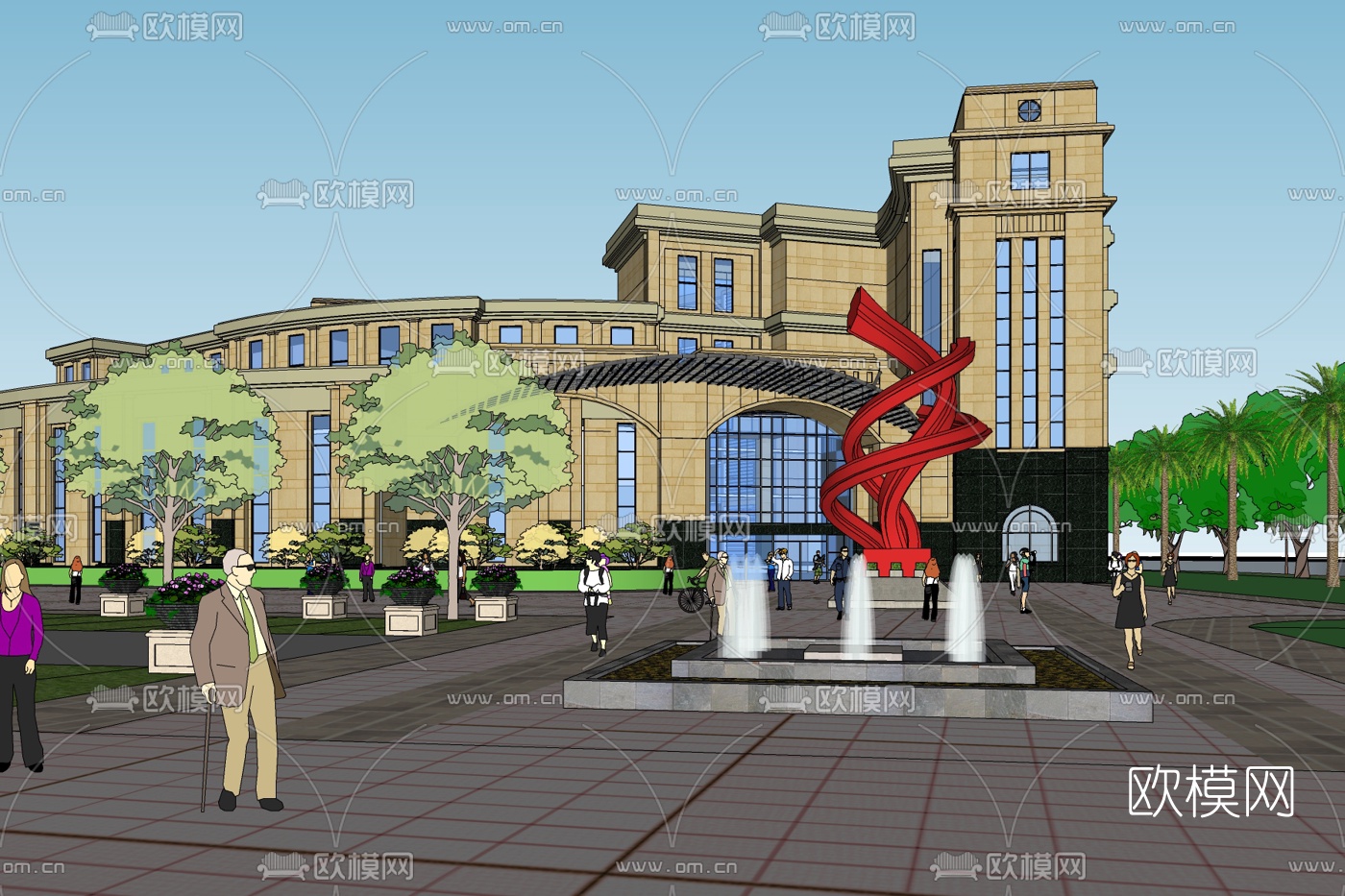 欧式广场景观免费su模型下载
