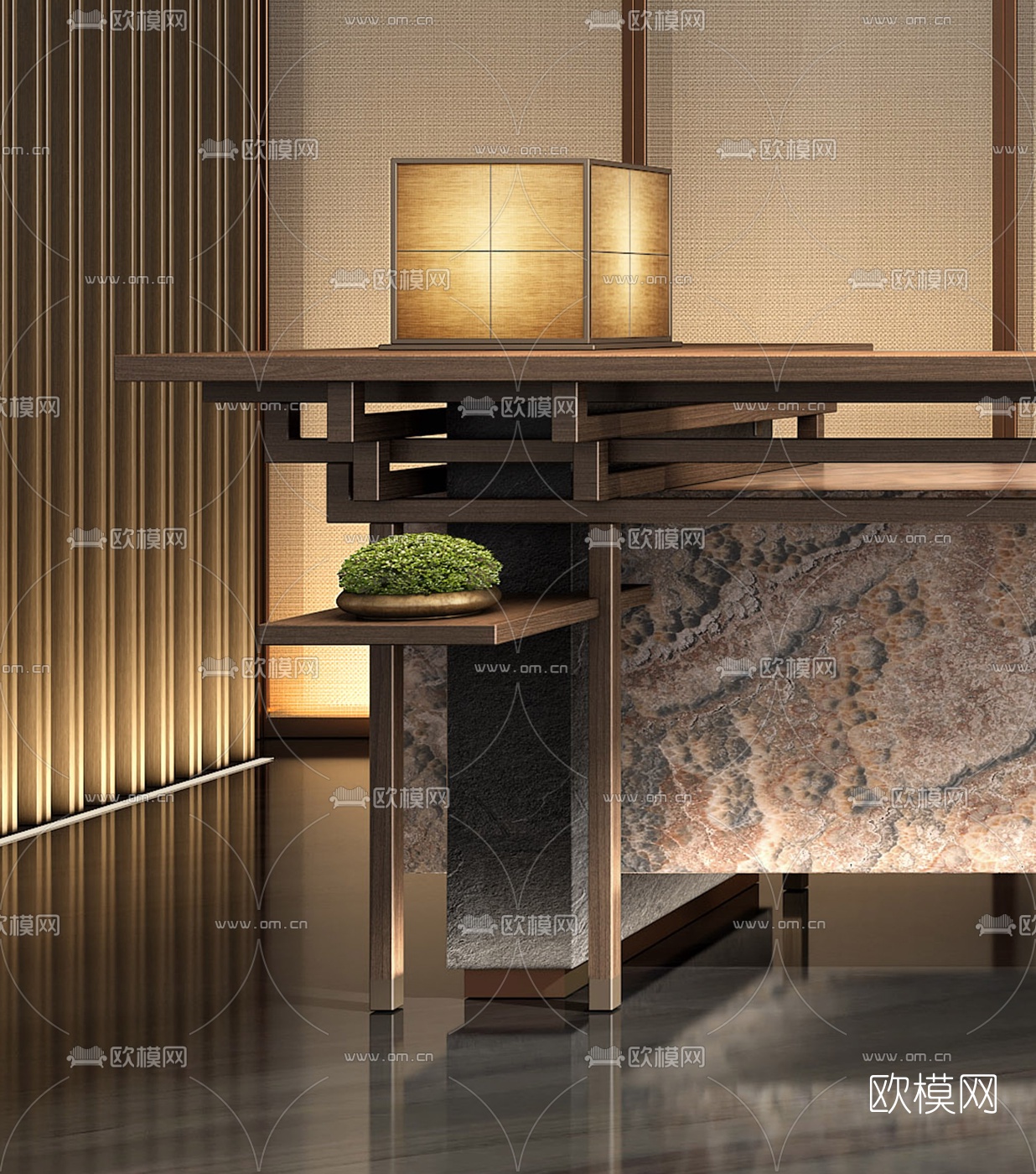 新中式前台接待台3d模型