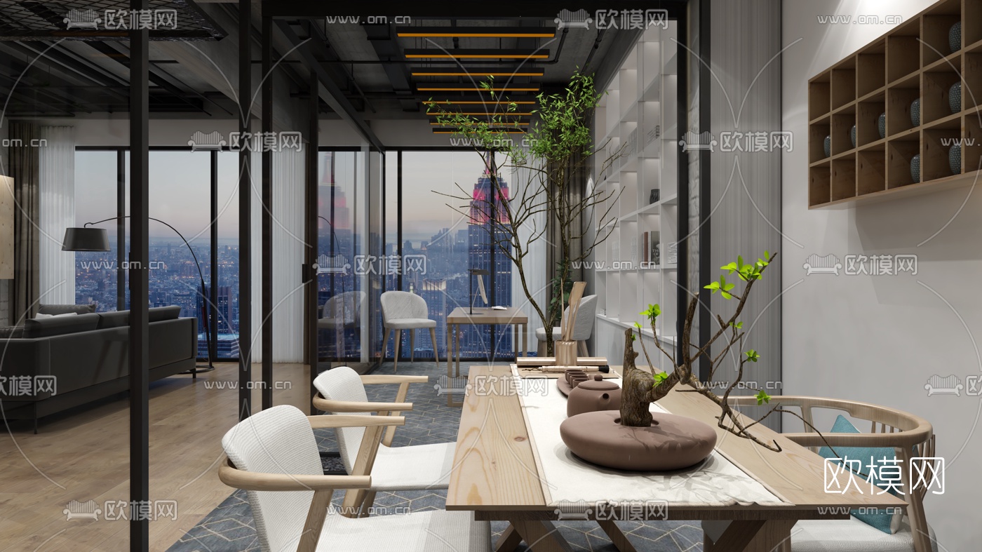 工业风办公接待室3d模型下载（渲染图1）