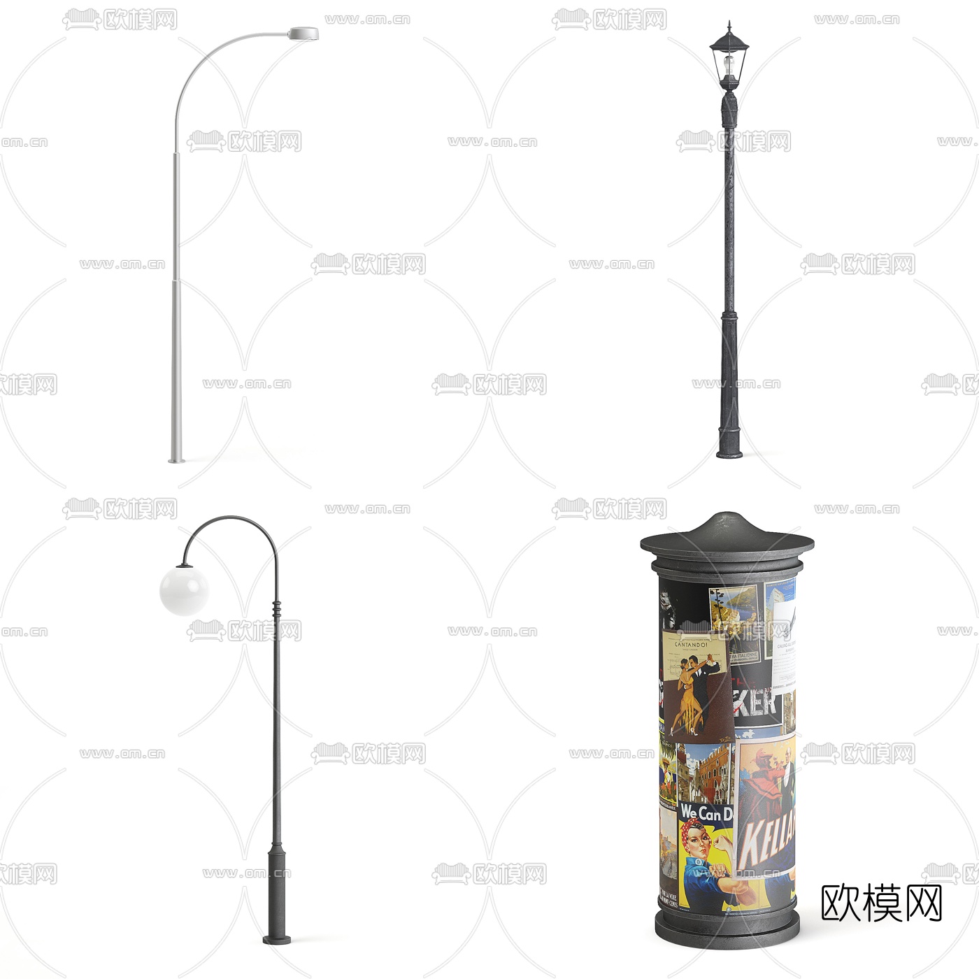 现代铁艺路灯邮筒3d模型下载（渲染图1）