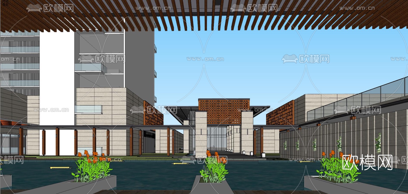 现代商业街su模型下载（渲染图6）