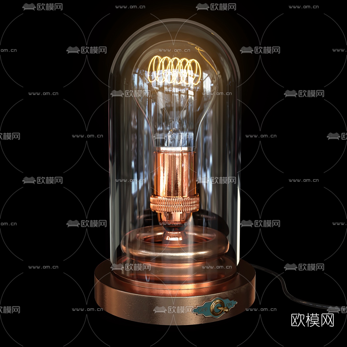 工业风玻璃灯泡台灯3d模型下载（渲染图2）