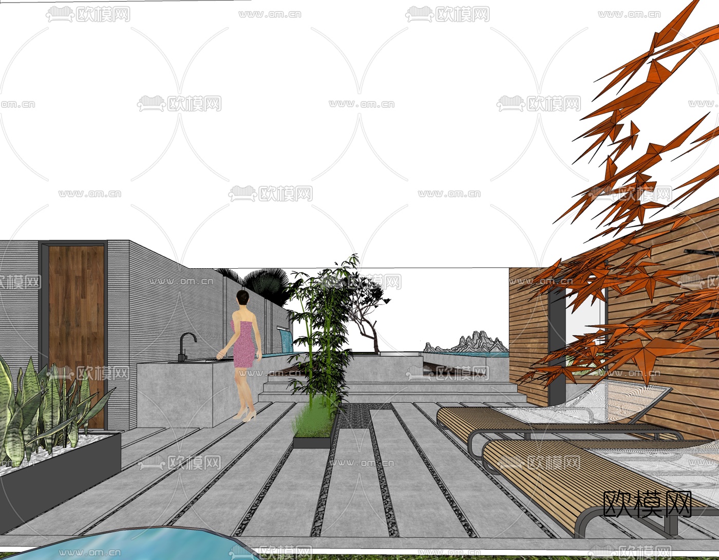 现代轻奢酒店客房su模型下载（渲染图2）