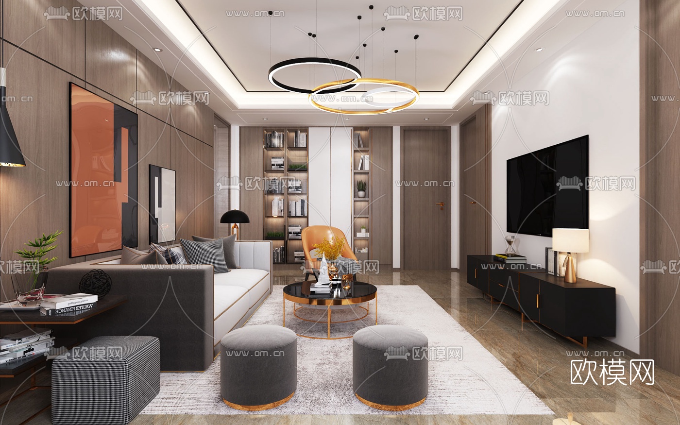 后现代客厅餐厅厨房3d模型
