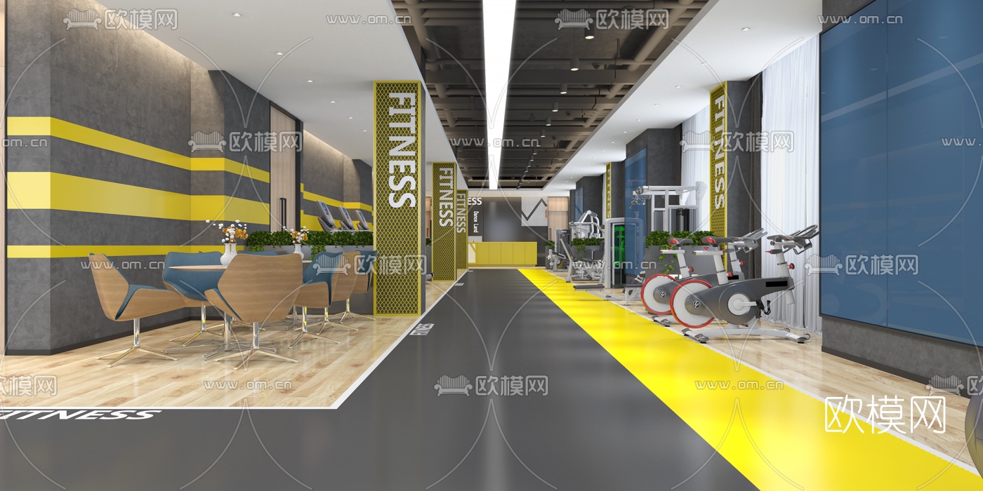 工业风健身房3d模型下载（渲染图1）