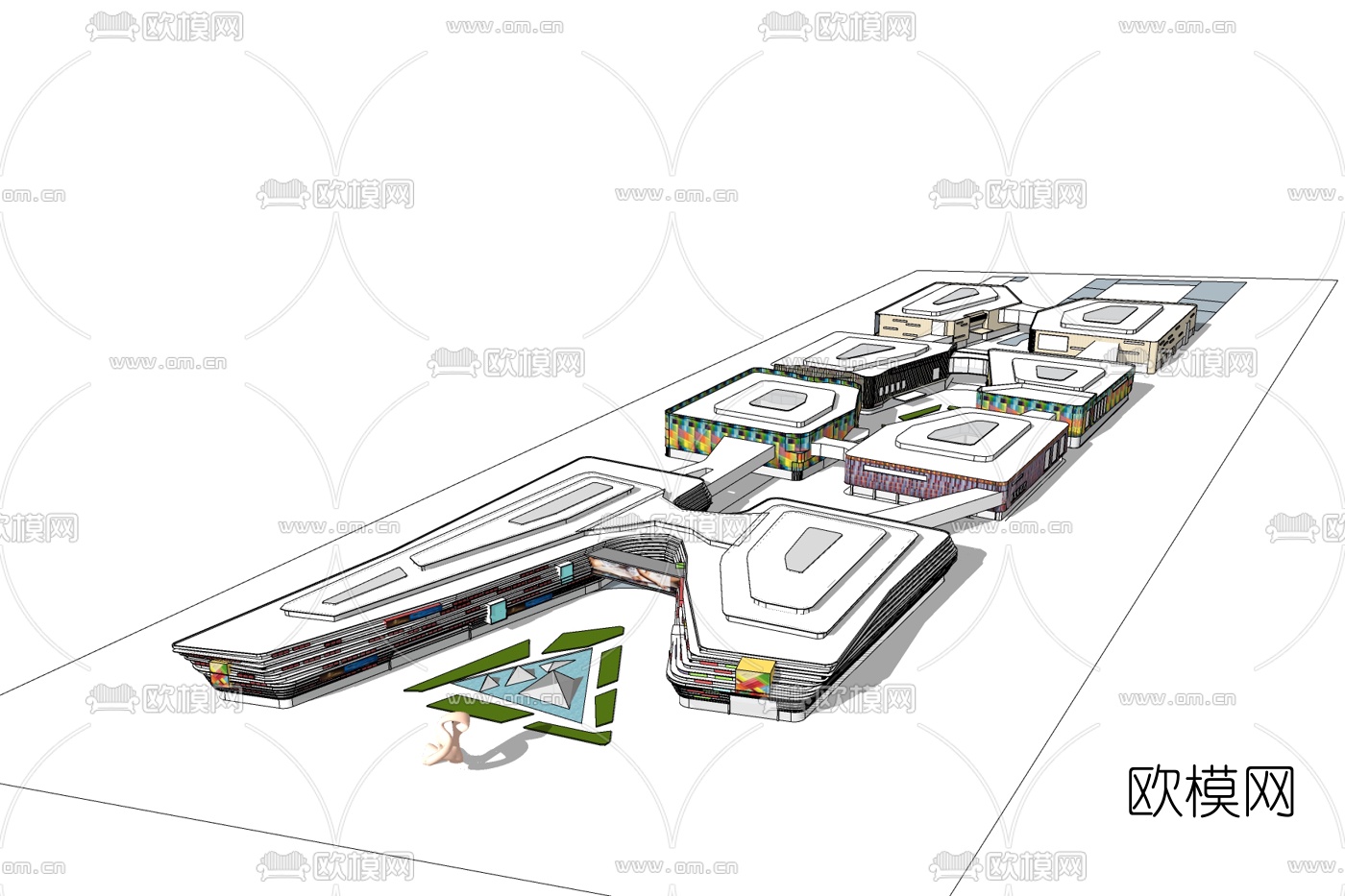 现代商业街免费su模型下载
