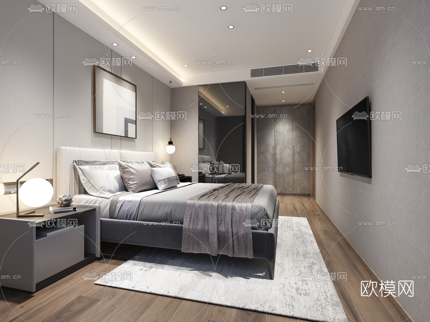 现代主人房卧室3d模型下载_ID10746984_3dmax免费模型-欧模网