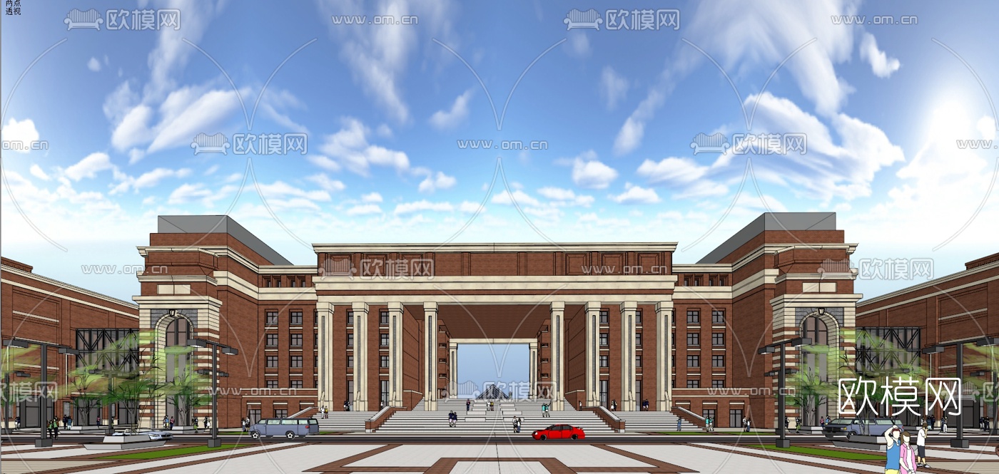 欧式大学学校规划su模型下载（渲染图3）