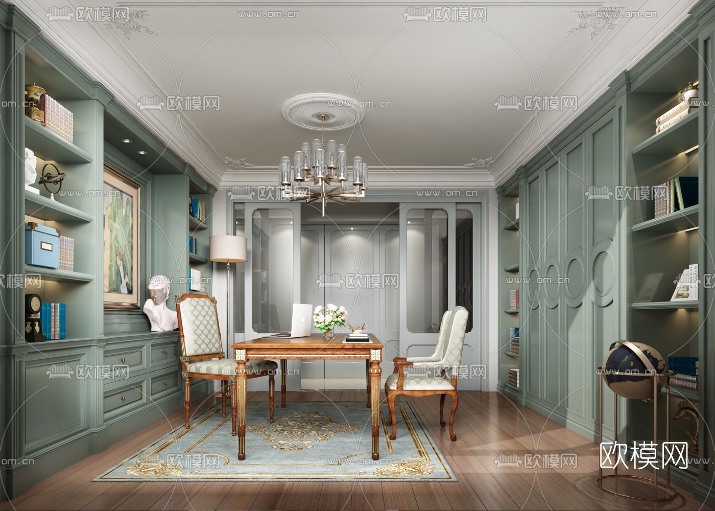 美式书房3d模型下载（渲染图1）