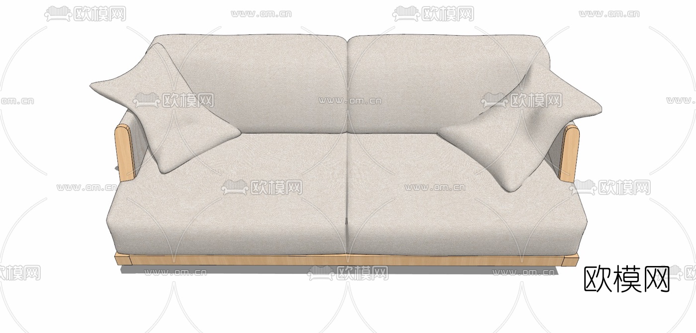 日式布艺双人沙发免费su模型下载