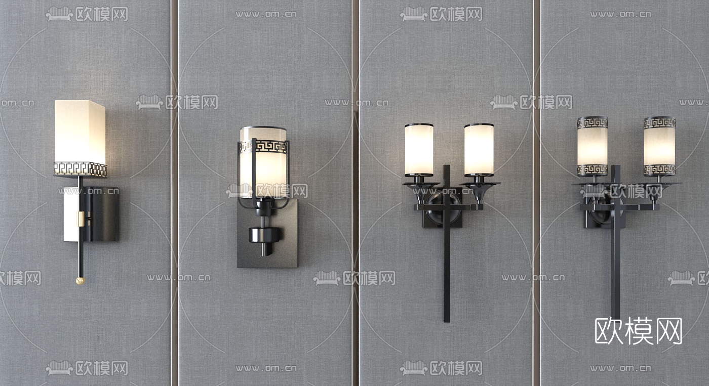 新中式铁艺壁灯3d模型下载