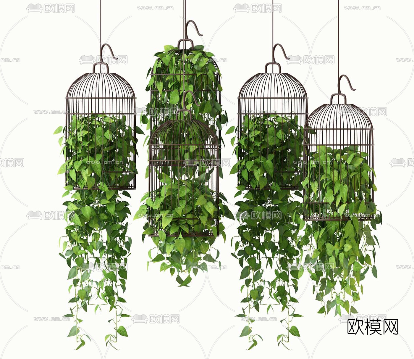 新中式鸟笼绿植吊篮3d模型下载