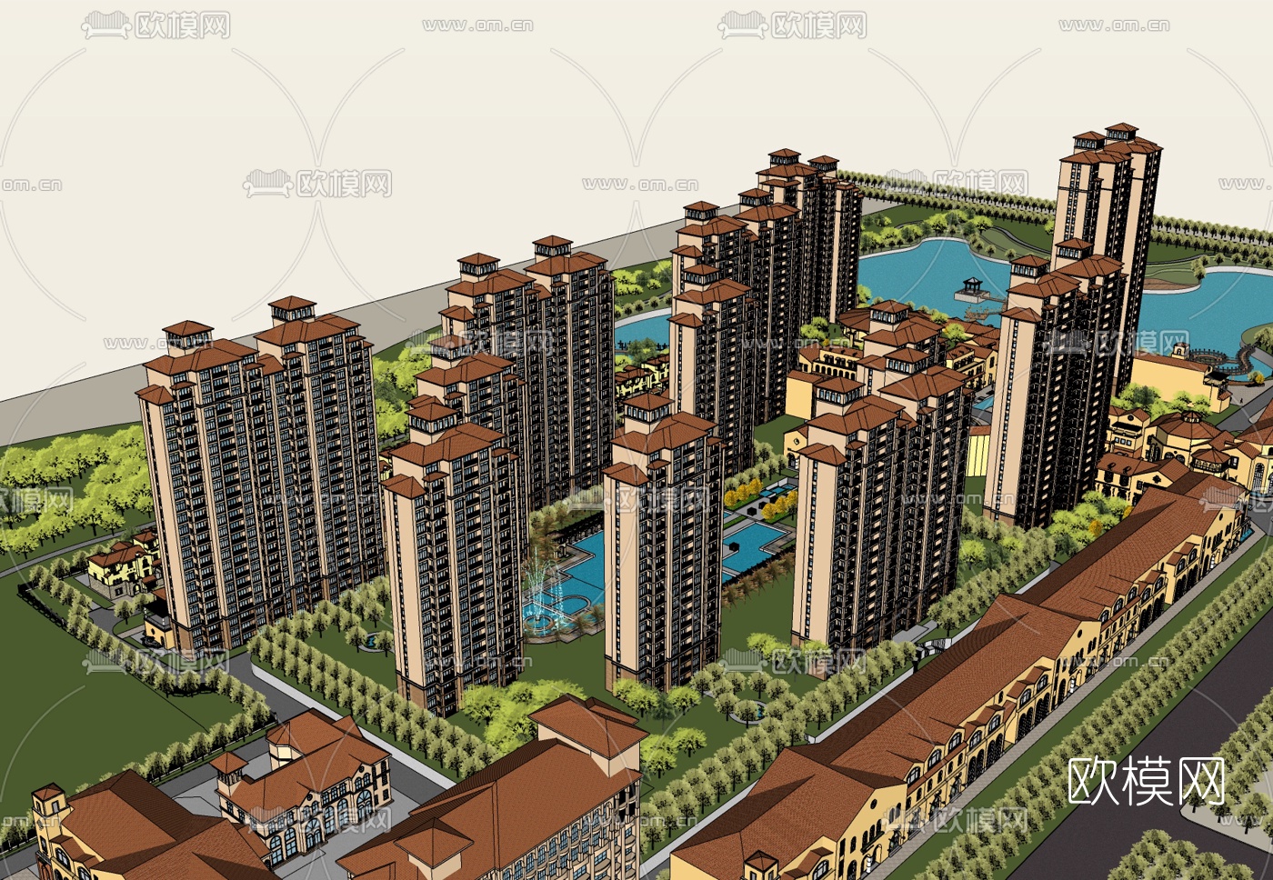 新古典小区规划免费su模型下载