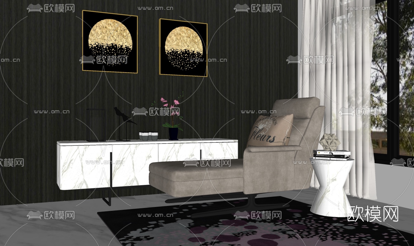 现代布艺休闲沙发su模型下载