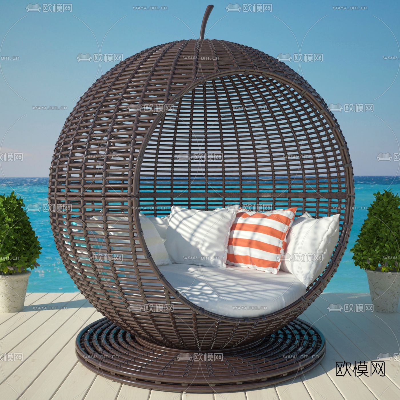 现代藤编户外休闲椅3d模型下载