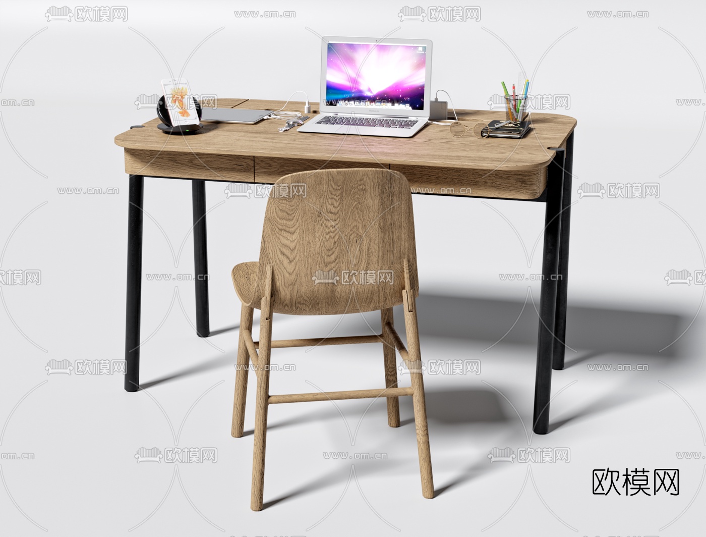 北欧原木书桌3d模型下载