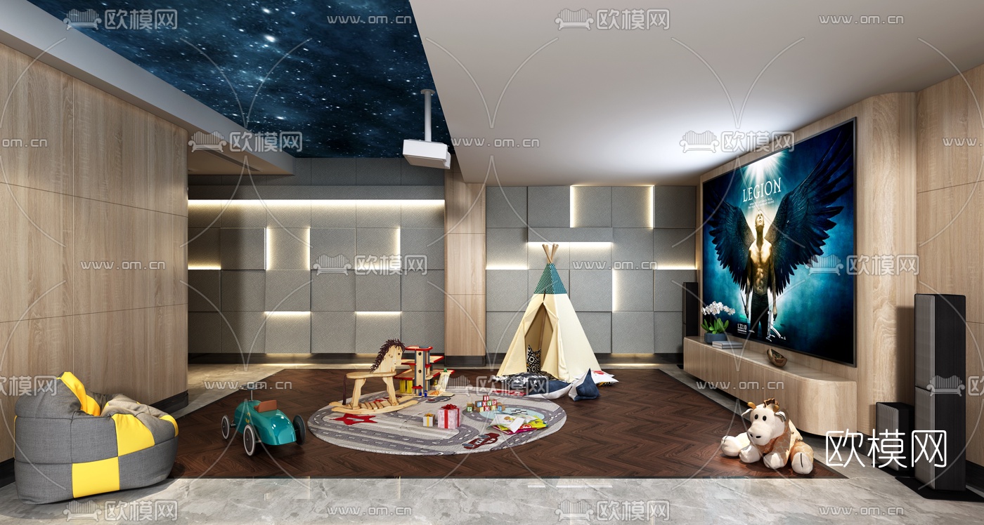 现代影音室休息室3d模型