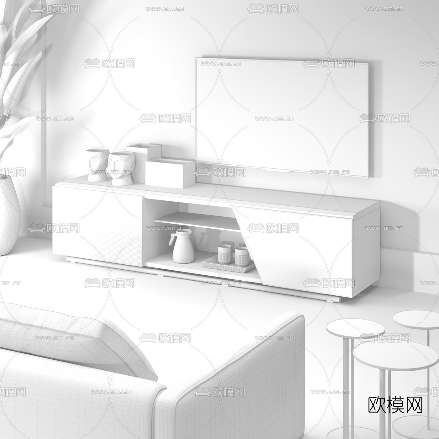 意大利Cattelan italia品牌 现代轻奢皮革电视柜3d模型下载（渲染图2）