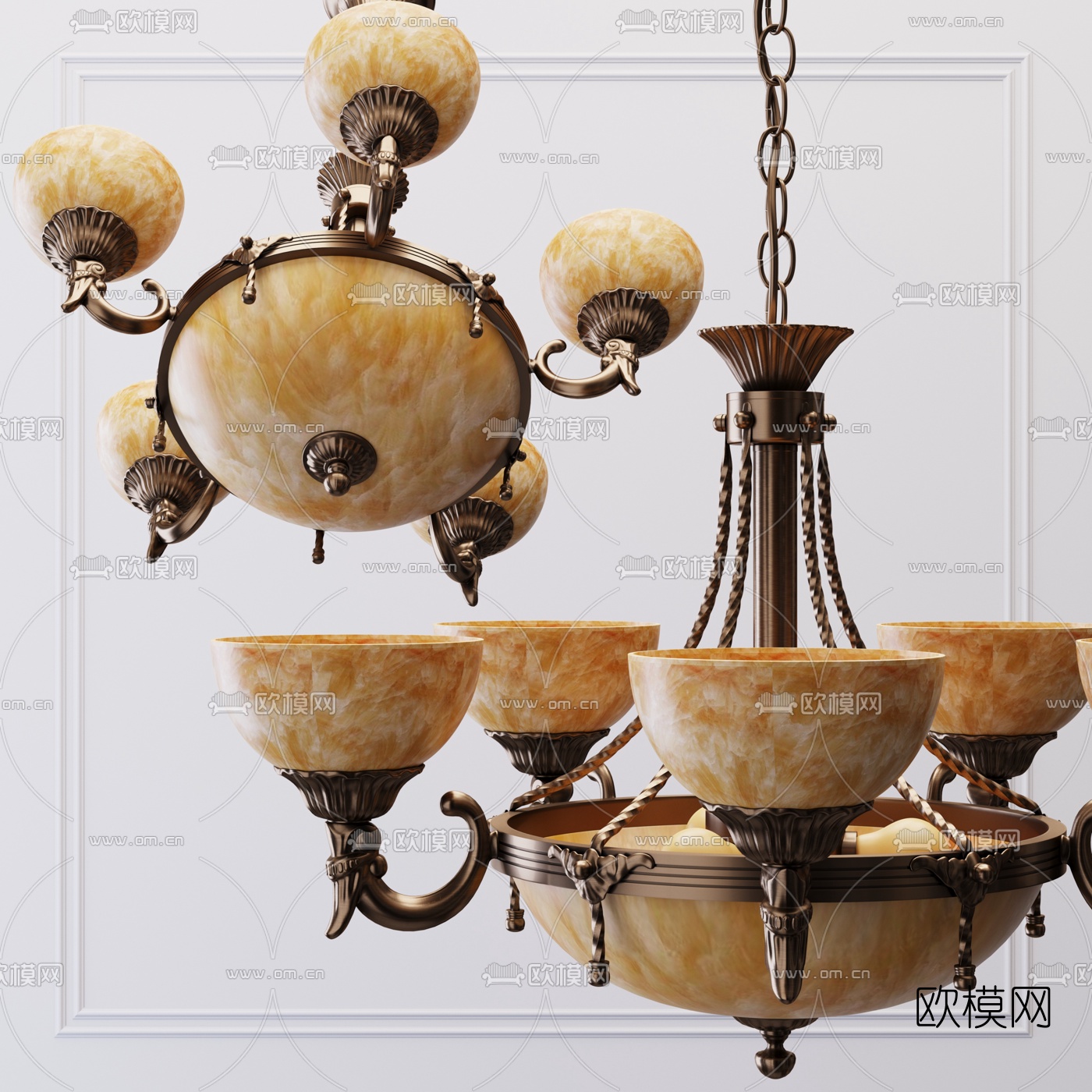 欧式古典多头吊灯3d模型下载