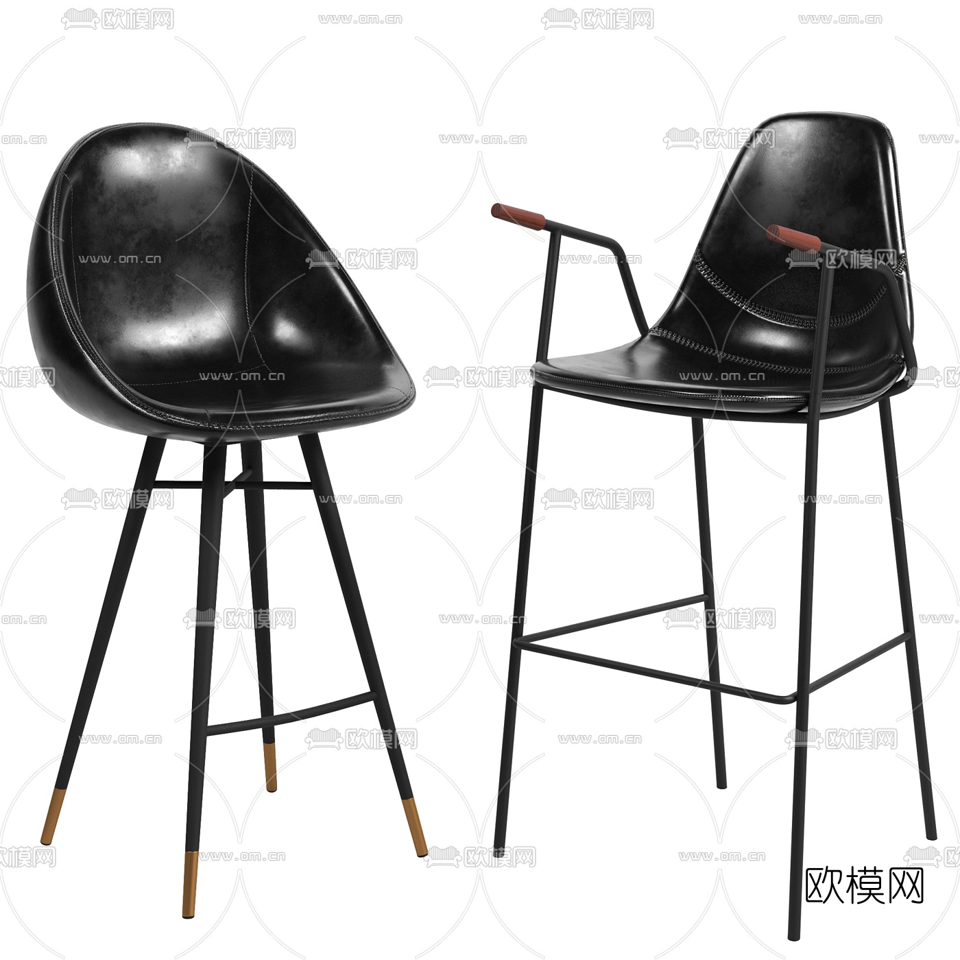 工业风皮革吧台椅3d模型下载