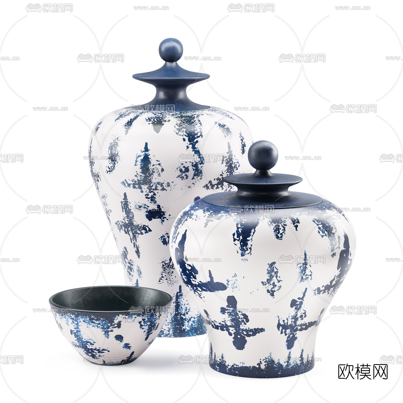 现代陶瓷花瓶装饰3d模型下载（渲染图1）